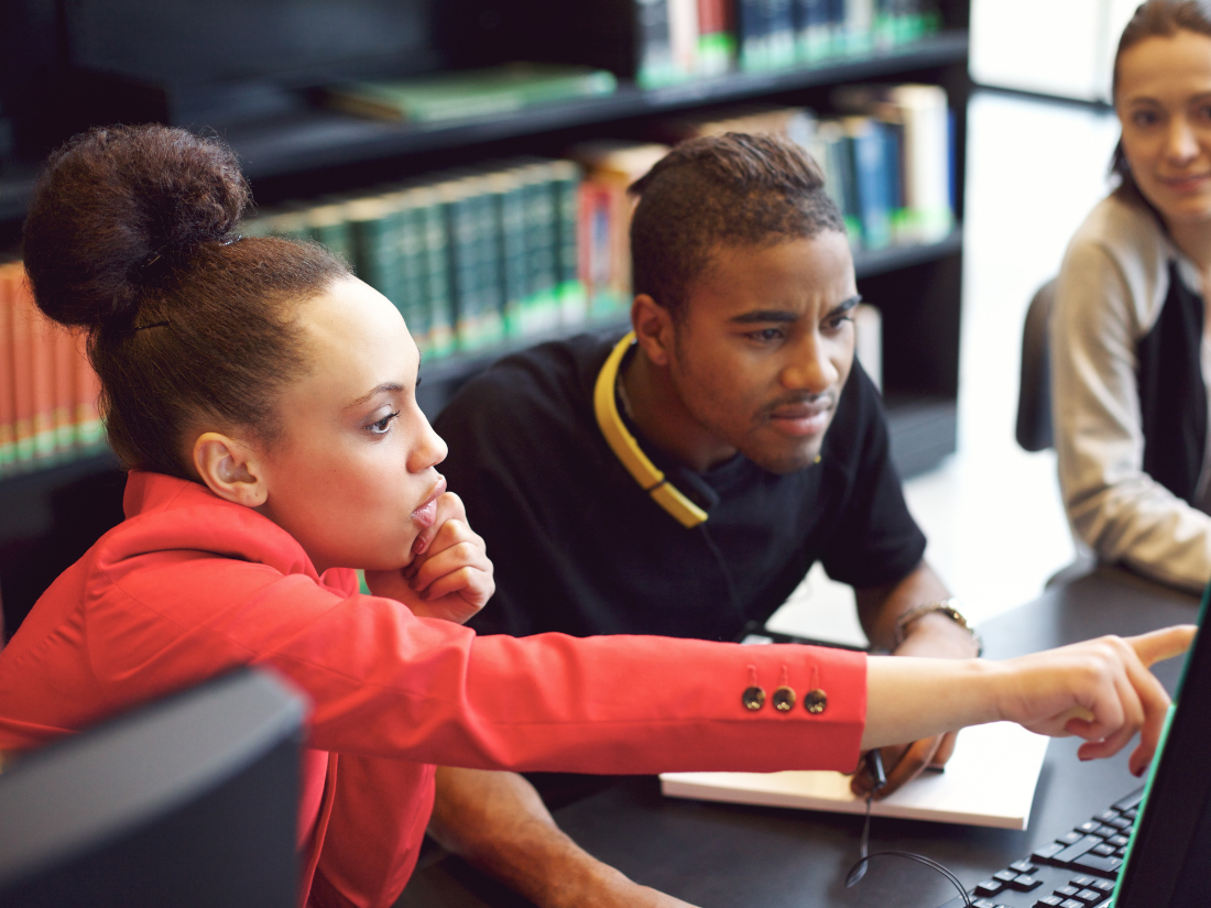 High school students collaborating on a learning project